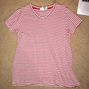 Red striped v-neck women’s t-shirt